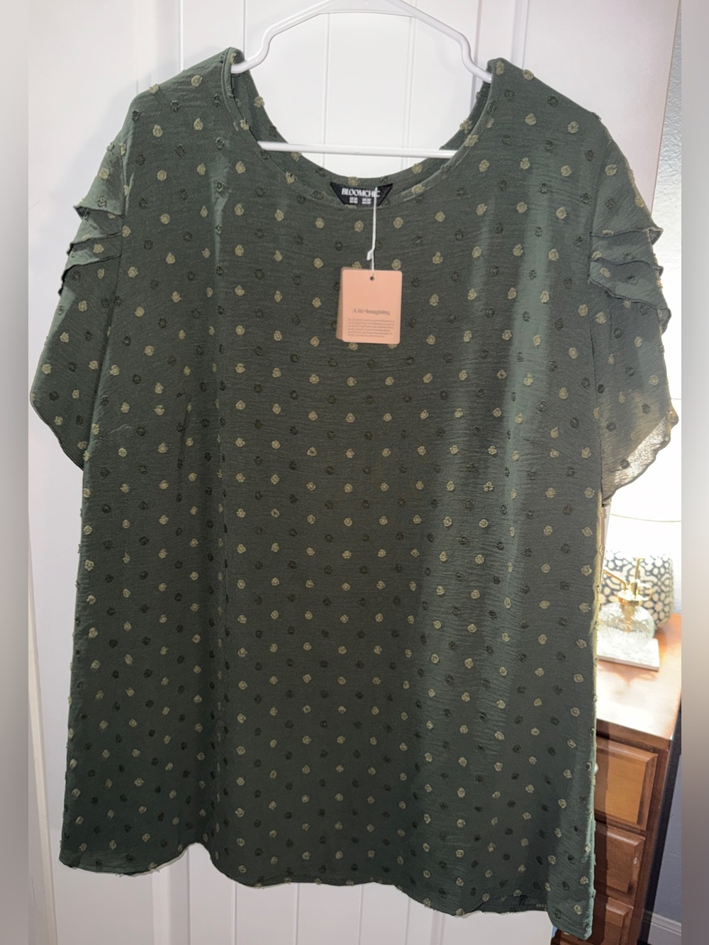 BloomChic Olive Green Dot Short Sleeve Tunic